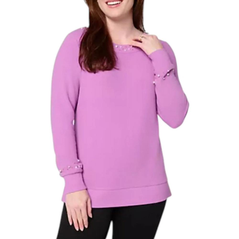 Jingle Belles by Kim Gravel Women's Simulated Pearl Boatneck Top Iris - Regular